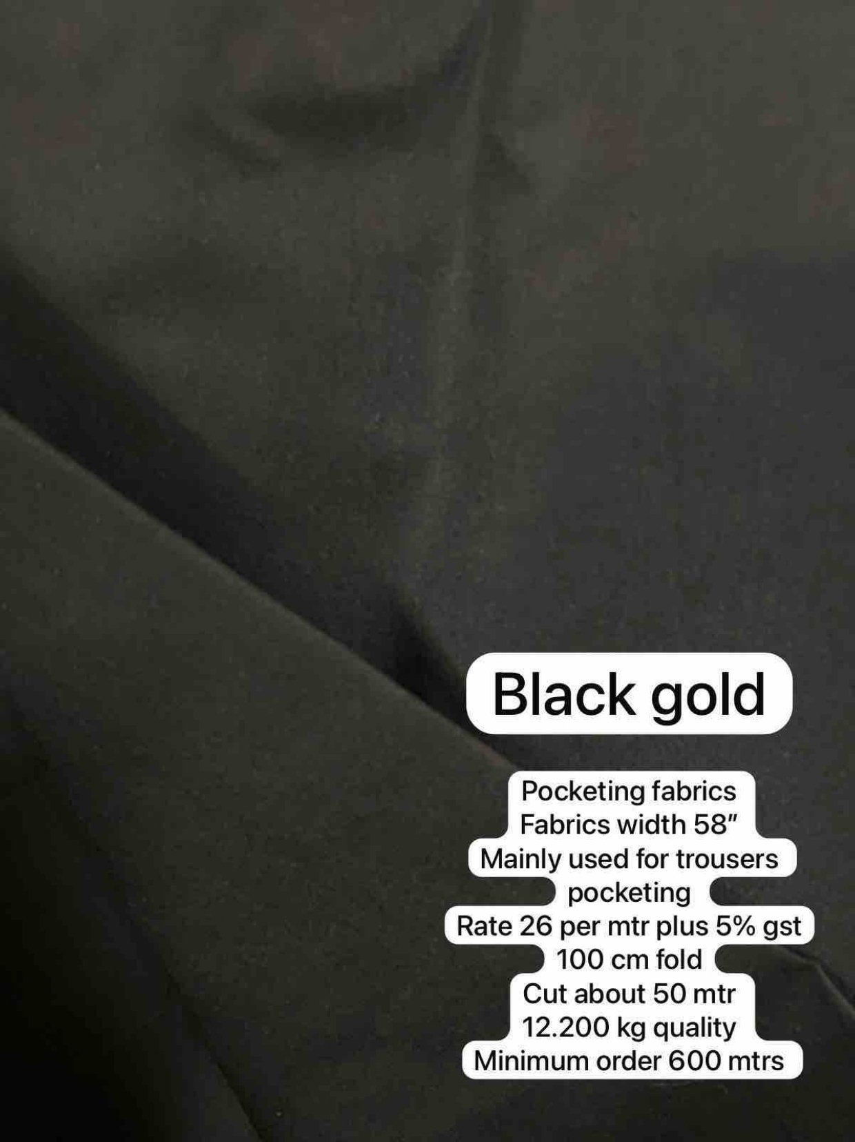 Black Gold Pocketing Fabric